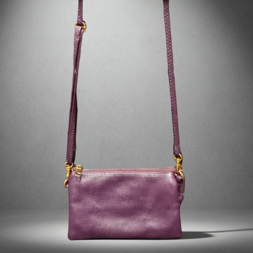 Elegant Purple Leather Crossbody Bag 8x5in